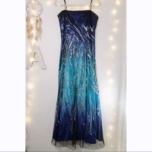NV Couture Blue and Purple Maxi Prom Dress